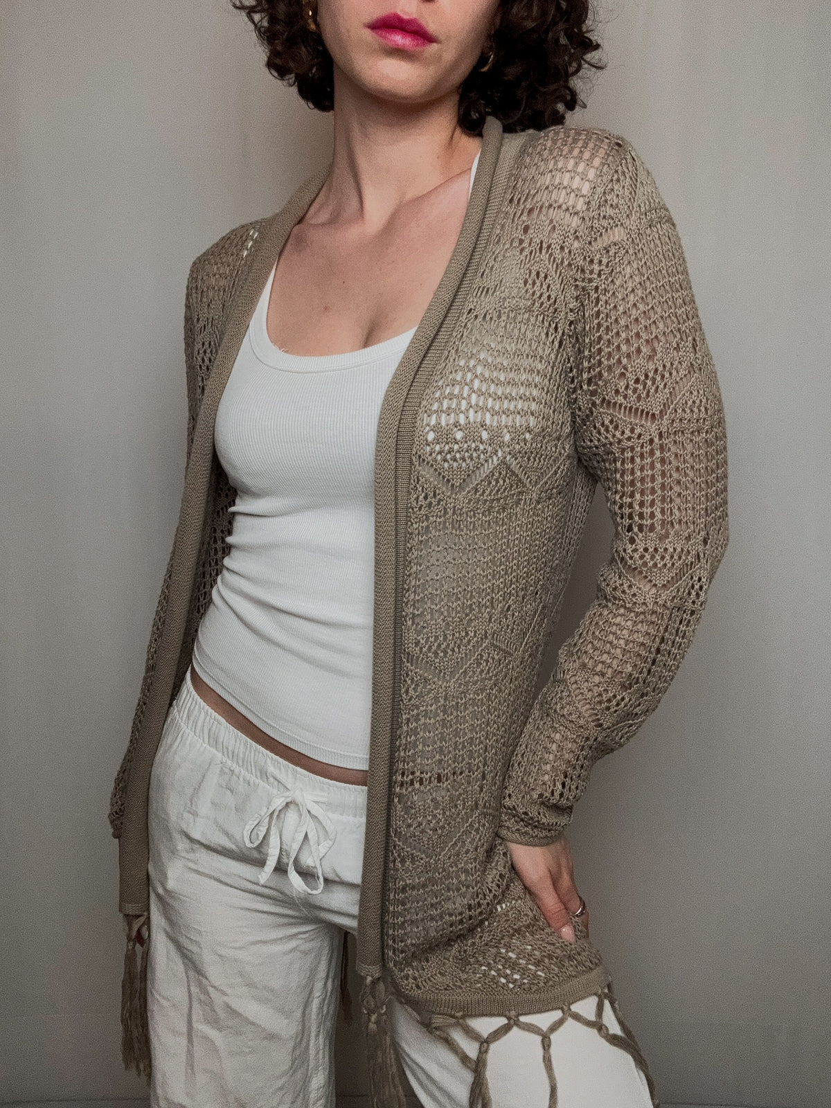 beiger Häkelcardigan M Vintage