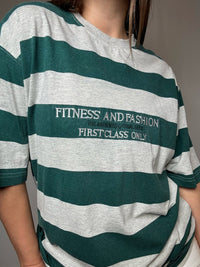 Gestreiftes T-Shirt, grau und grün, bestickt, Gr. L, Vintage