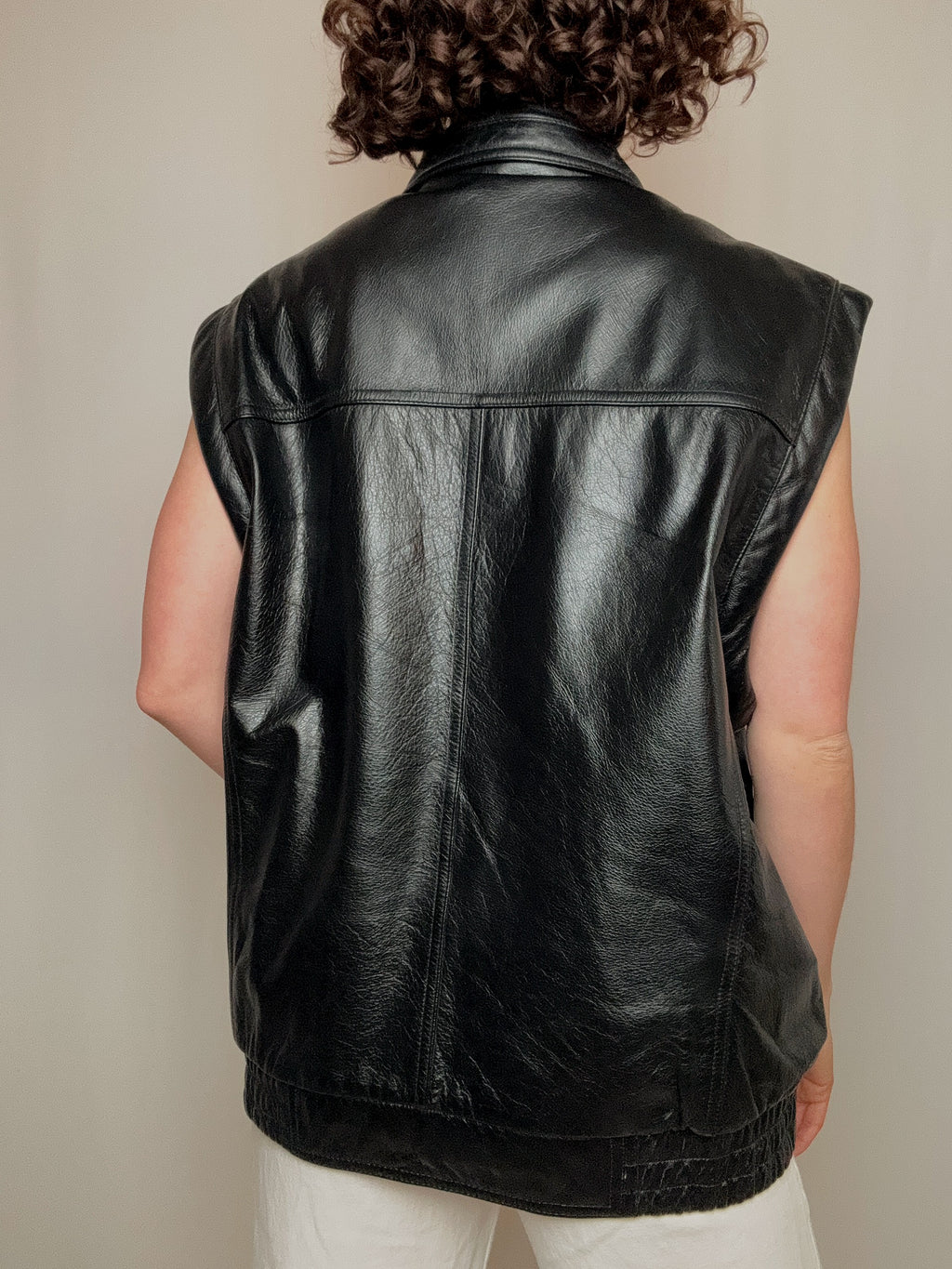 Vintage black leather waistcoat XL