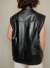 Vintage black leather waistcoat XL