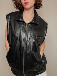 Vintage black leather waistcoat XL