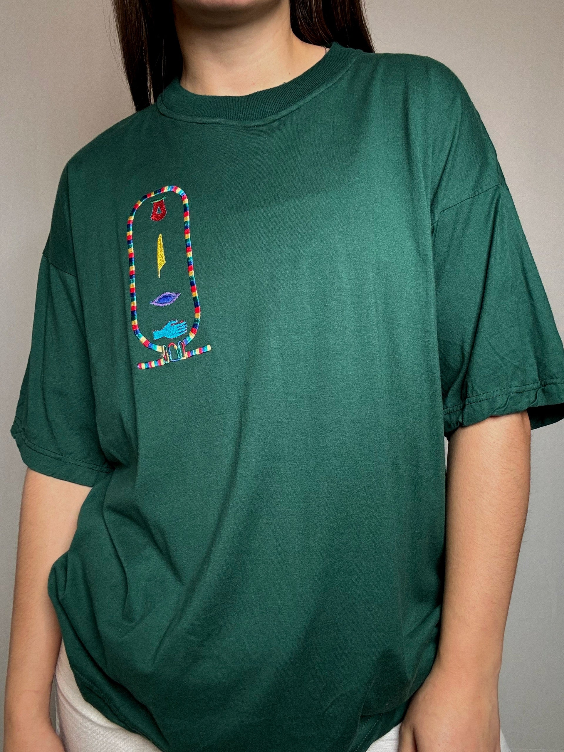 Tshirt brodé vert XL vintage