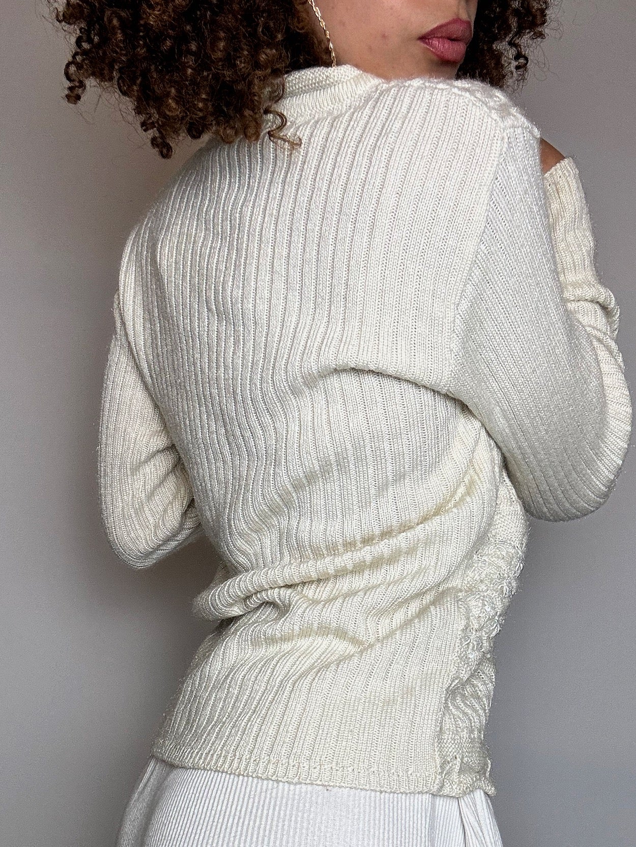 Cardigan fitté en laine beige M/L vintage