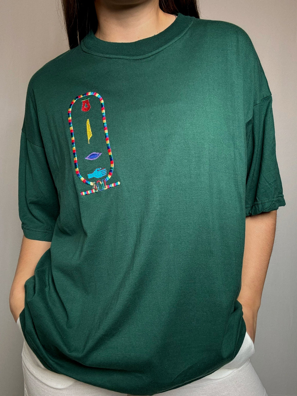 Tshirt brodé vert XL vintage