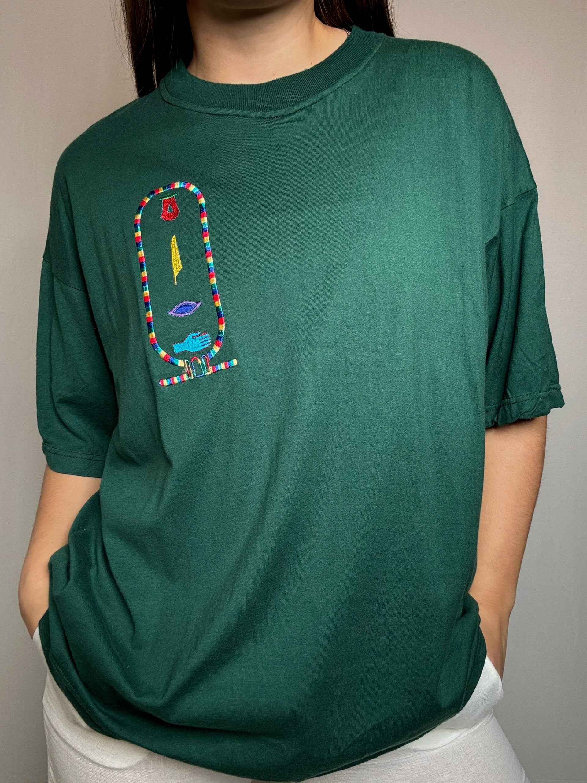 Tshirt brodé vert XL vintage