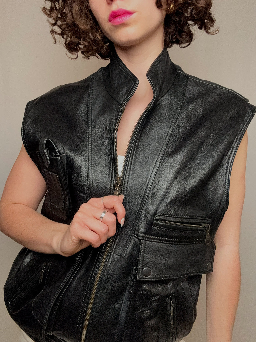 Gilet en cuir noir M vintage