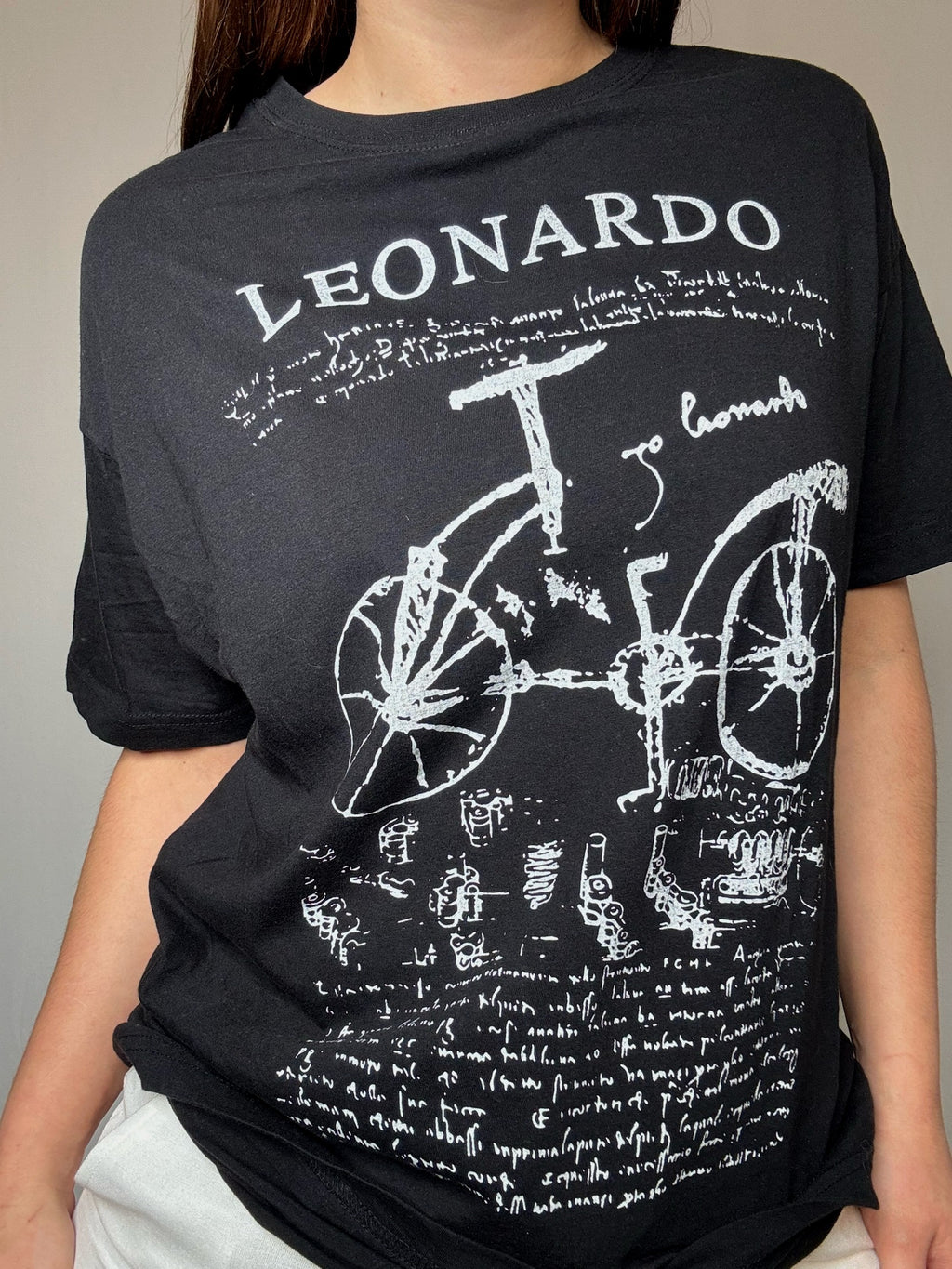 Schwarzes bedrucktes Vintage T-Shirt Leonardo L