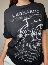 Schwarzes bedrucktes Vintage T-Shirt Leonardo L