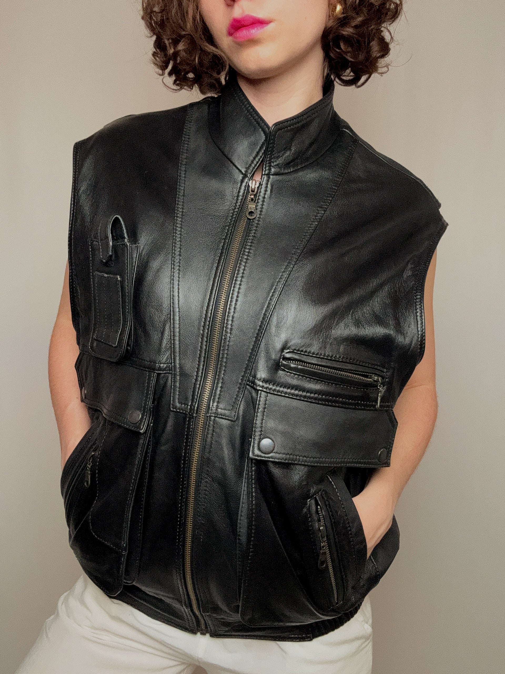 Gilet en cuir noir M vintage