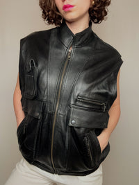 Gilet en cuir noir M vintage