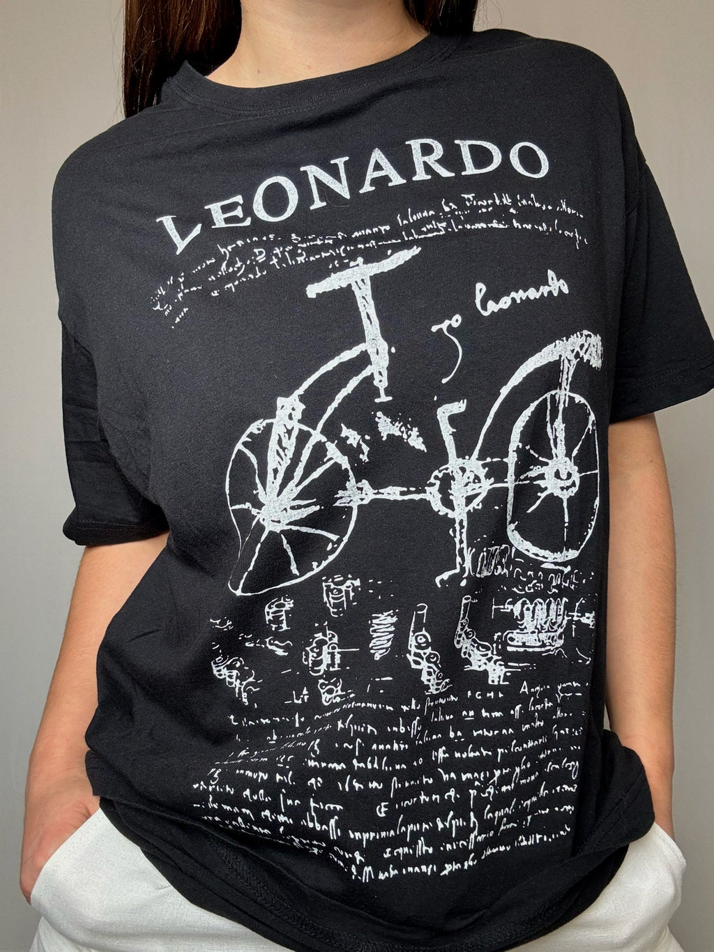 Schwarzes bedrucktes Vintage T-Shirt Leonardo L