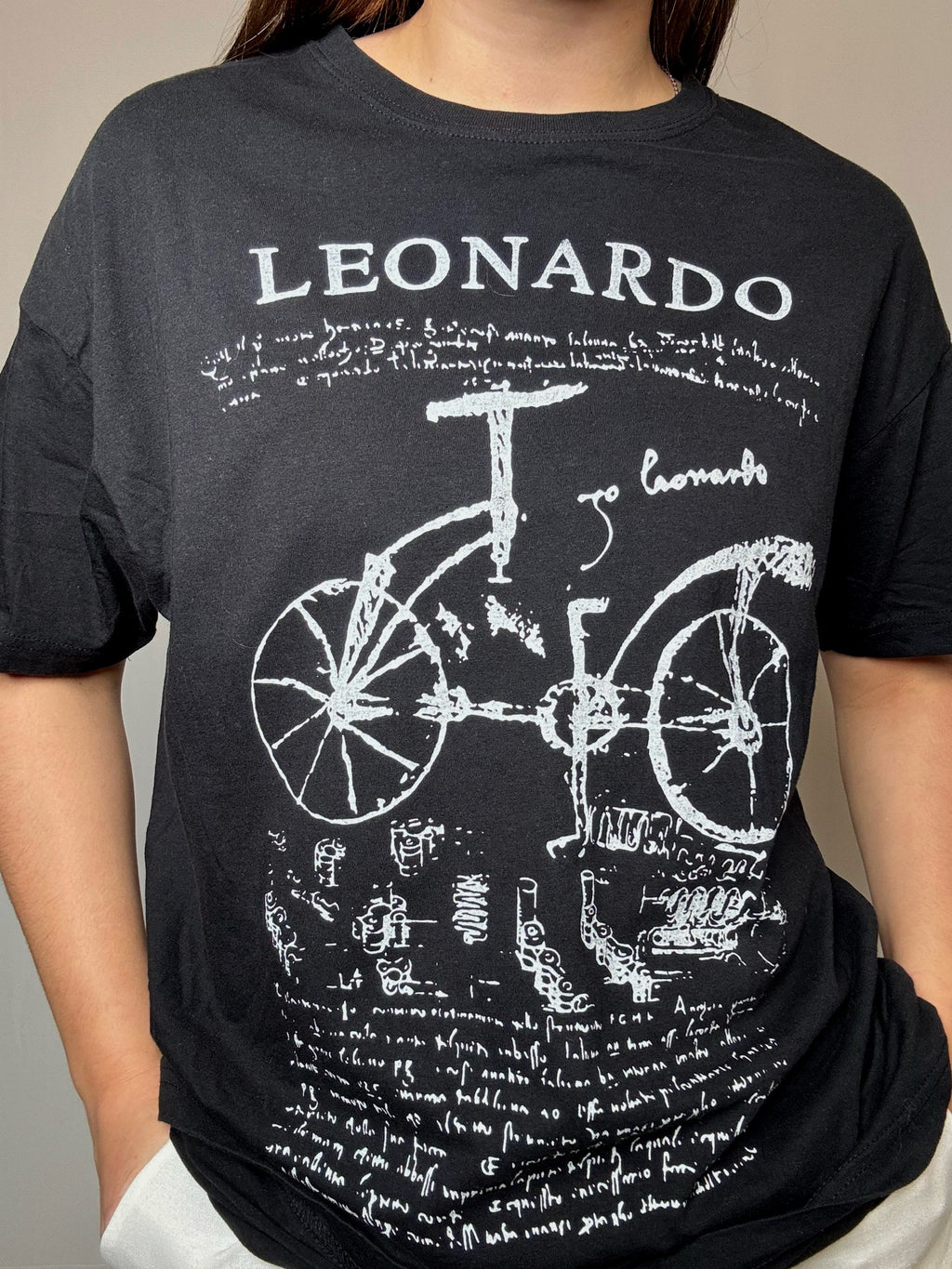 Schwarzes bedrucktes Vintage T-Shirt Leonardo L