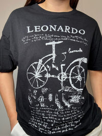 Schwarzes bedrucktes Vintage T-Shirt Leonardo L