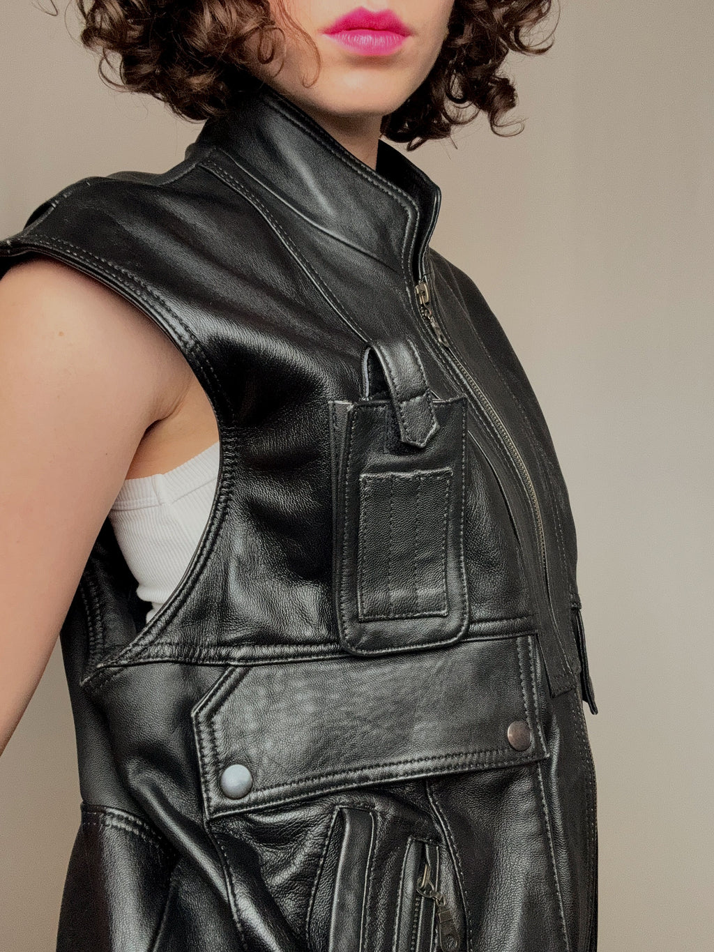 Gilet en cuir noir M vintage