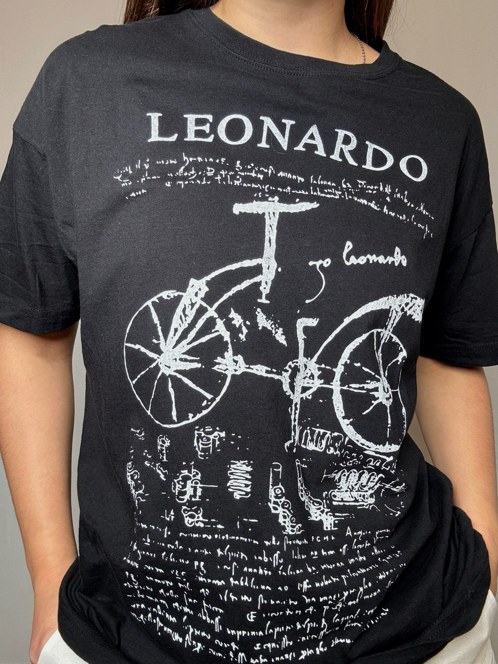 Schwarzes bedrucktes Vintage T-Shirt Leonardo L
