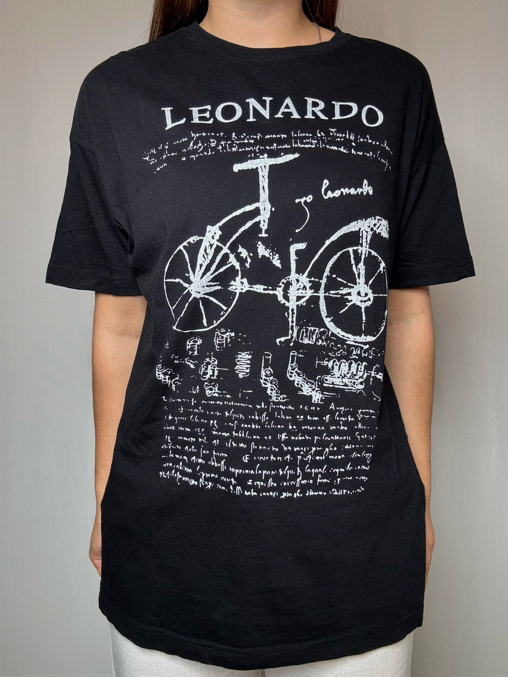 Schwarzes bedrucktes Vintage T-Shirt Leonardo L