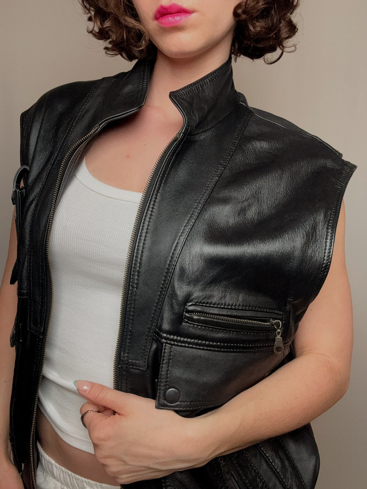 Gilet en cuir noir M vintage