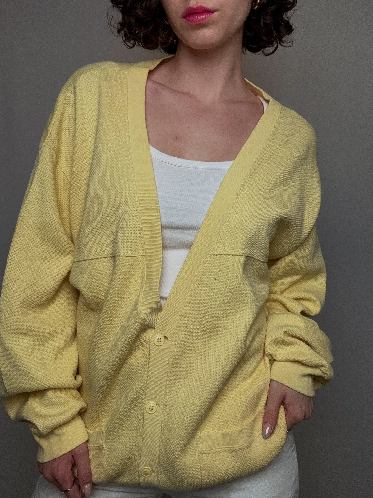 gelbe XXL Vintage-Strickjacke