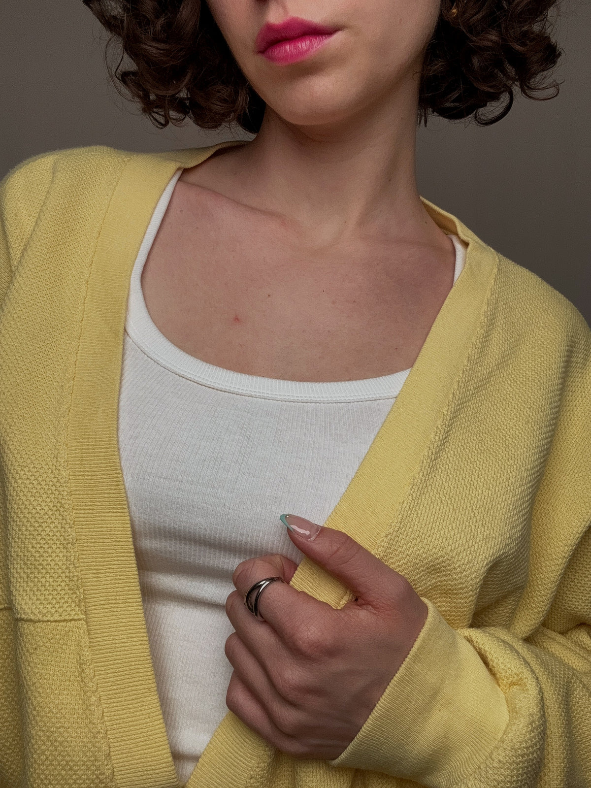 gelbe XXL Vintage-Strickjacke