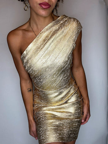 Robe bandage nude et dorée M/L vintage