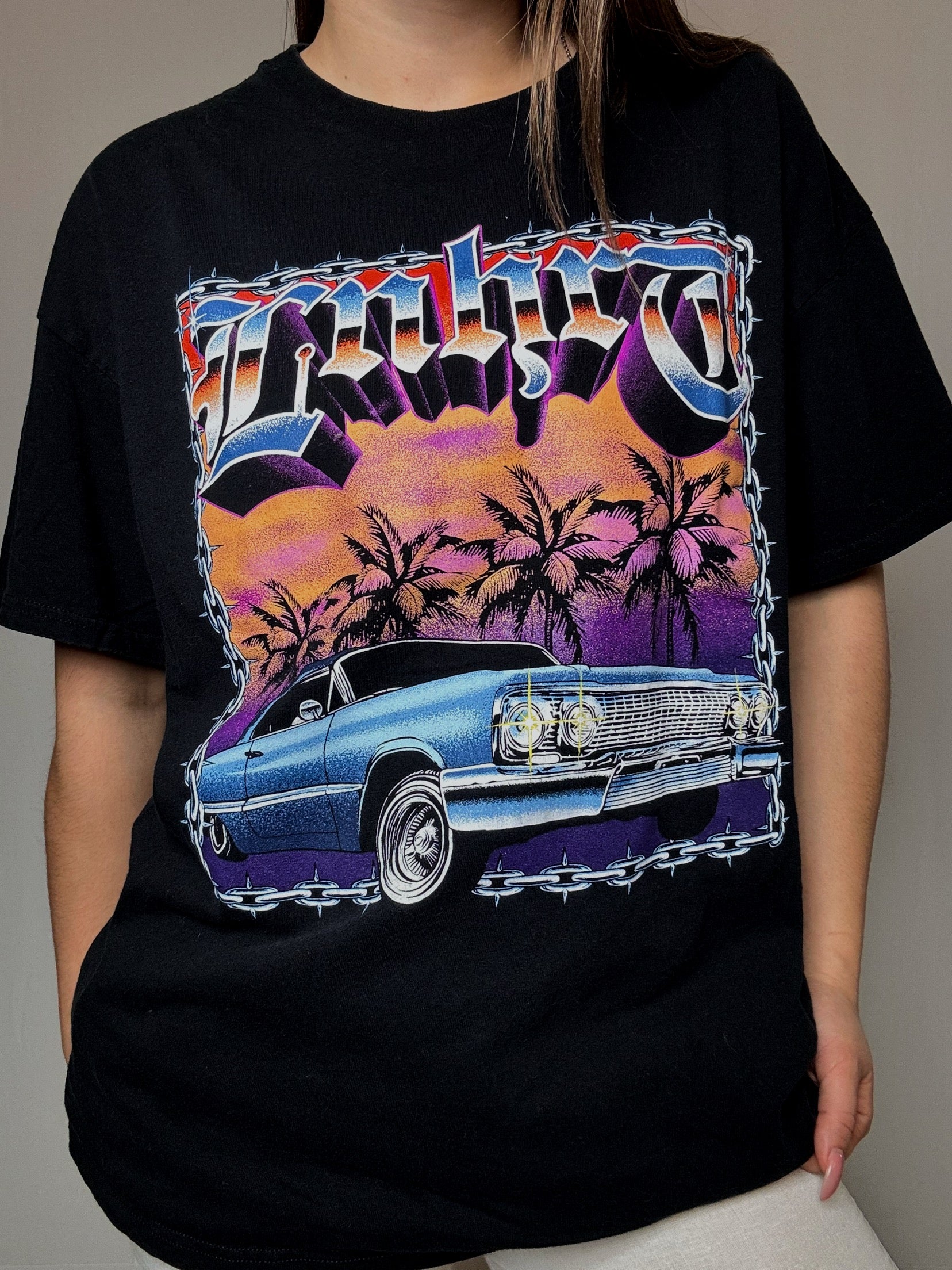 Vintage schwarzes Racing-T-Shirt XL