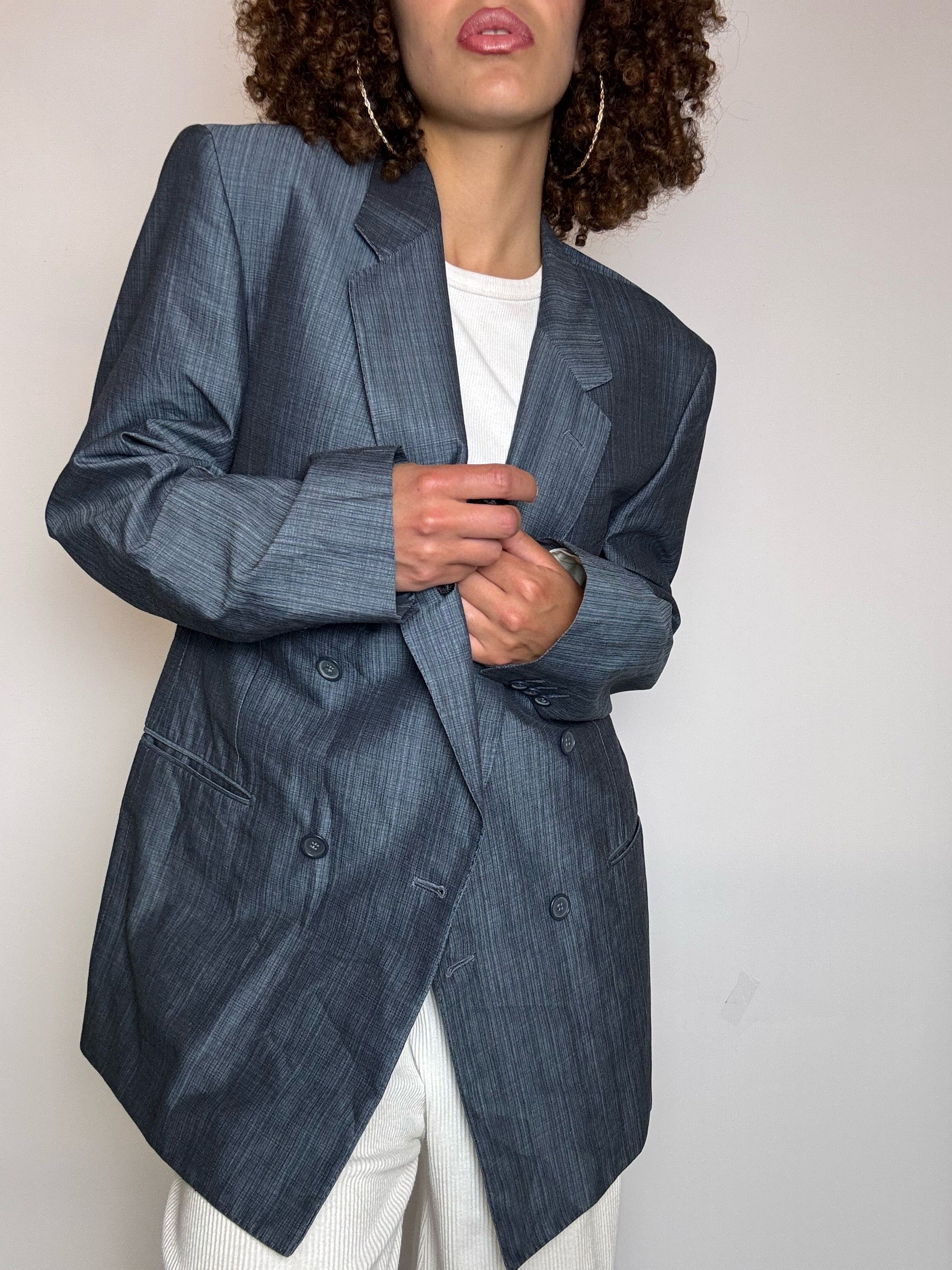 Blazer en coton bleu L vintage