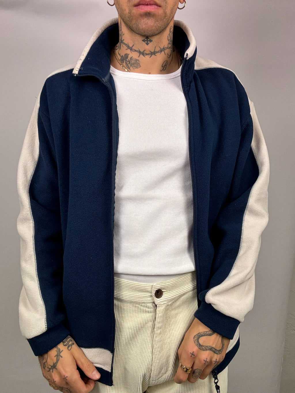 Navy and white fleece jacket L Vintage