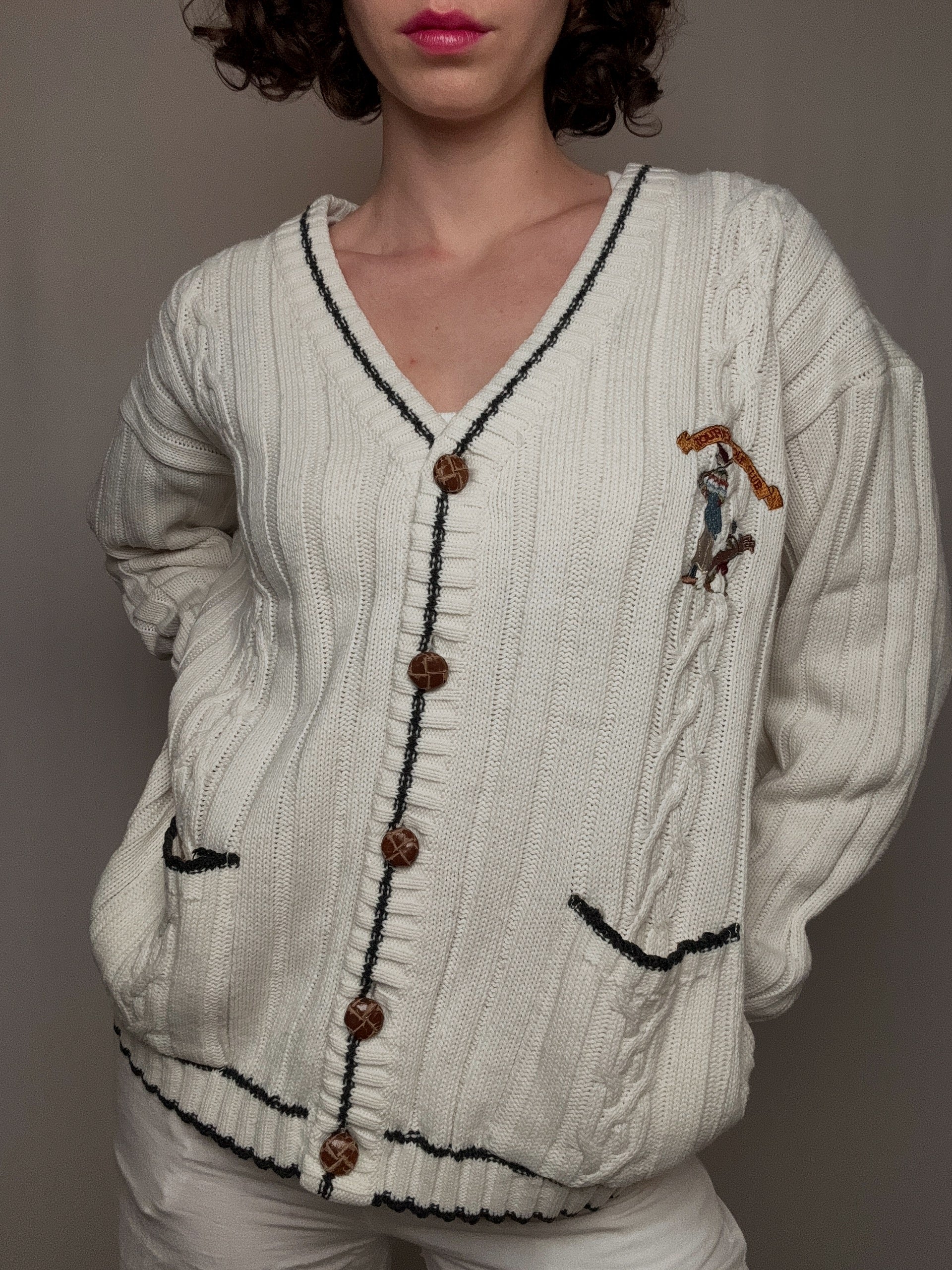 vintage white cricket cardigan M/L