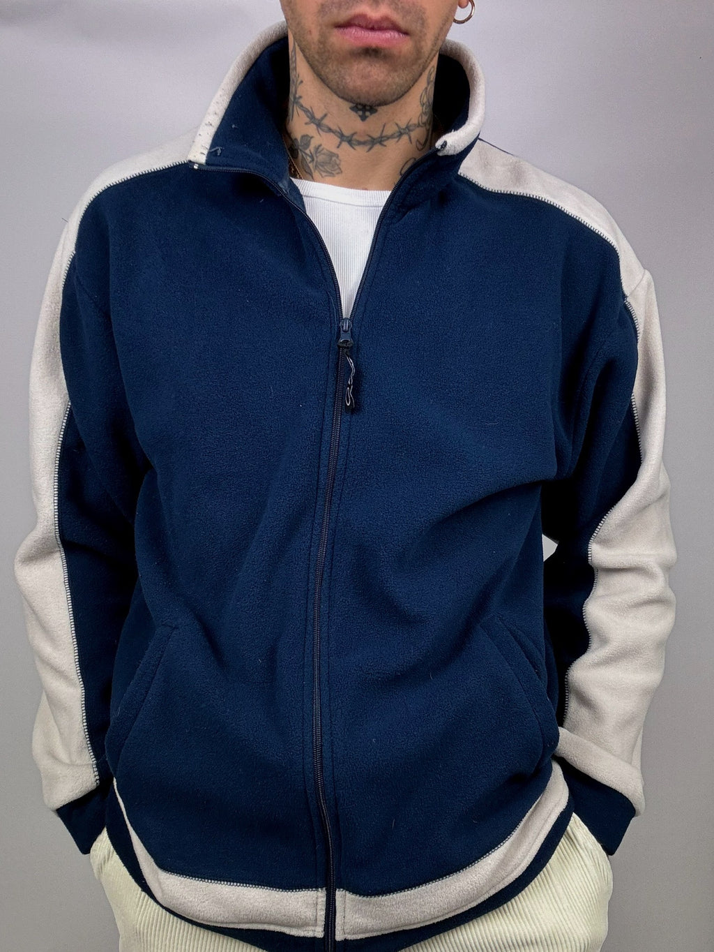 Navy and white fleece jacket L Vintage