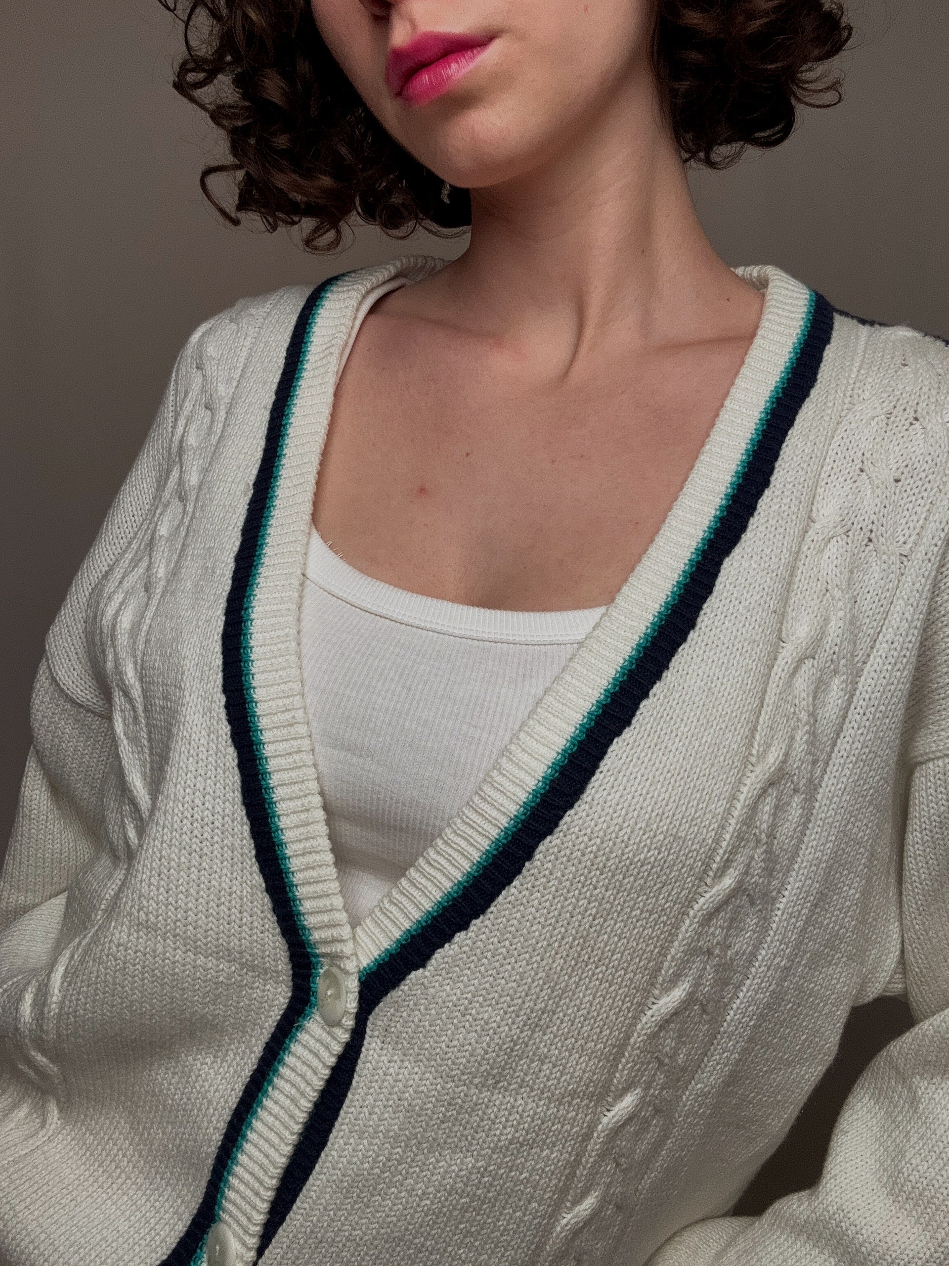 cardigan cricket blanc M vintage