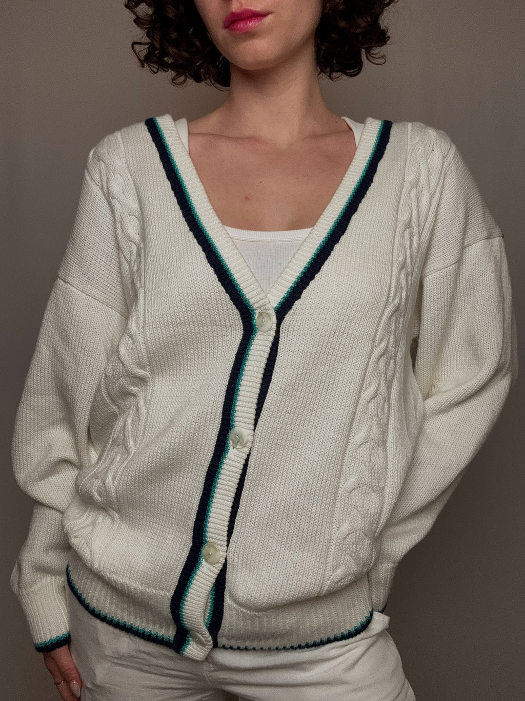 cardigan cricket blanc M vintage