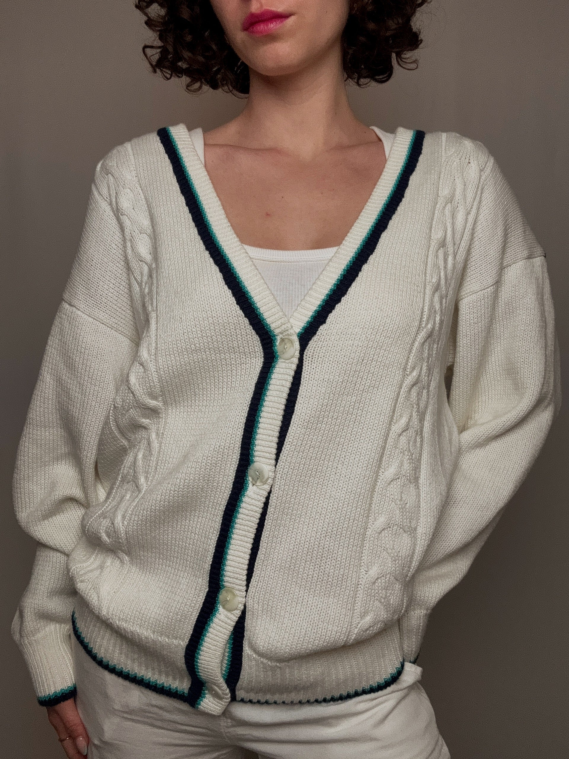 cardigan cricket blanc M vintage