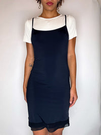 Robe à bretelles noire avec détails au bas S vintage