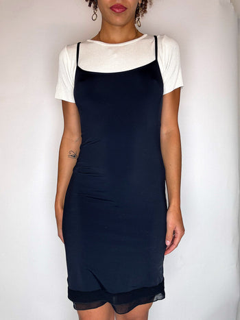 Robe à bretelles noire avec détails au bas S vintage