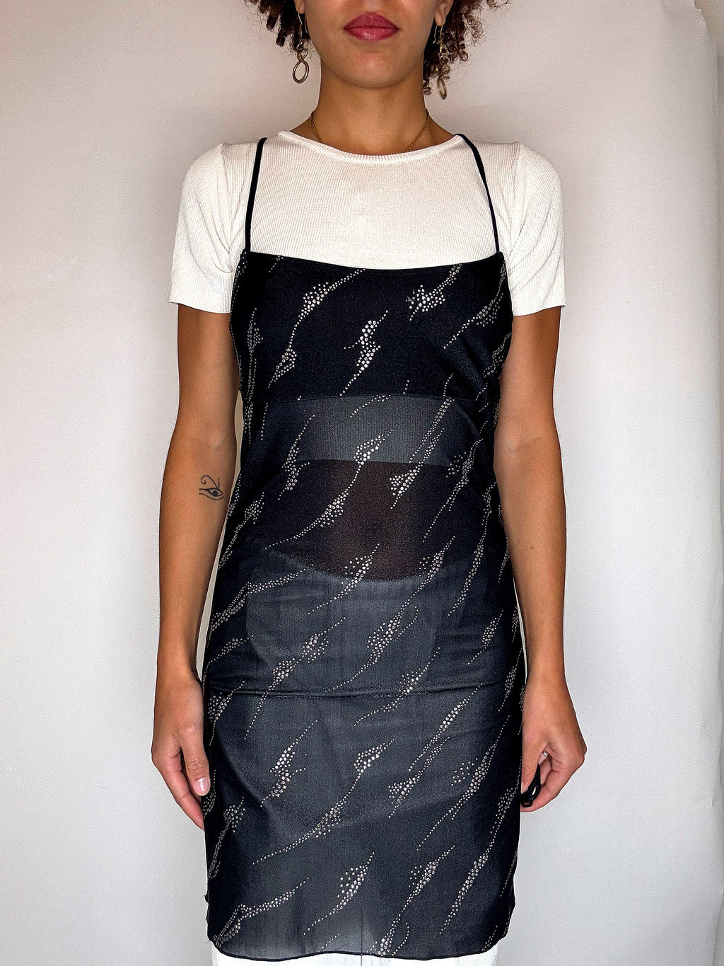 Vintage-Kleid aus transparentem Lingerie mit Strasssteinen, Größe S/M