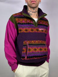 Burgundy graphic fleece with zipped neck M Vintage