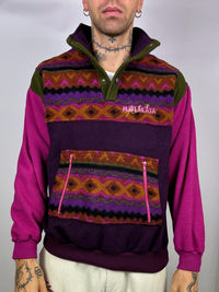 Burgundy graphic fleece with zipped neck M Vintage
