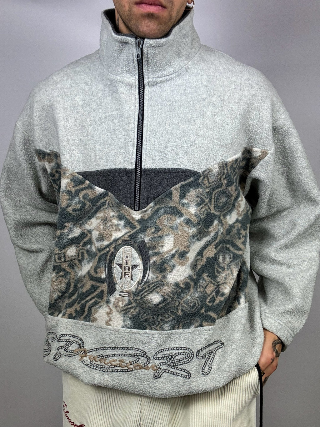 Polaire grise col zippé L/XL Vintage