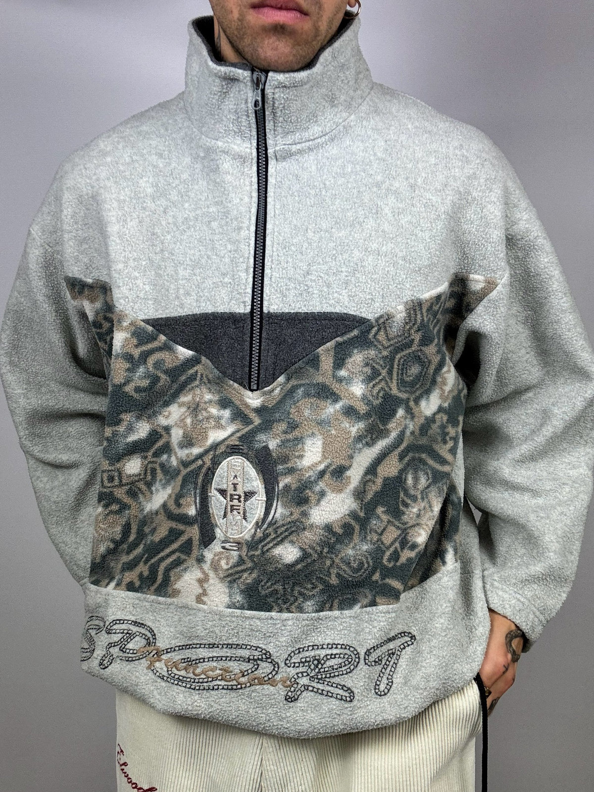 Vintage L/XL zip-neck grey fleece