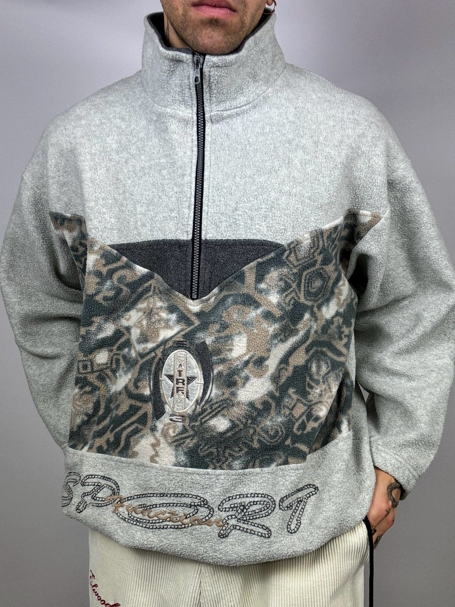 Polaire grise col zippé L/XL Vintage