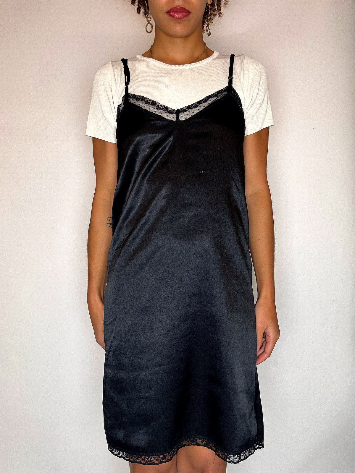 Vintage lingerie dress with lace trim M