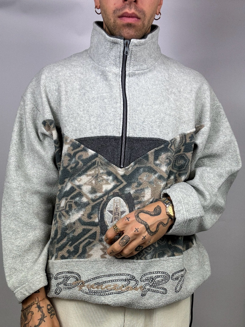 Polaire grise col zippé L/XL Vintage