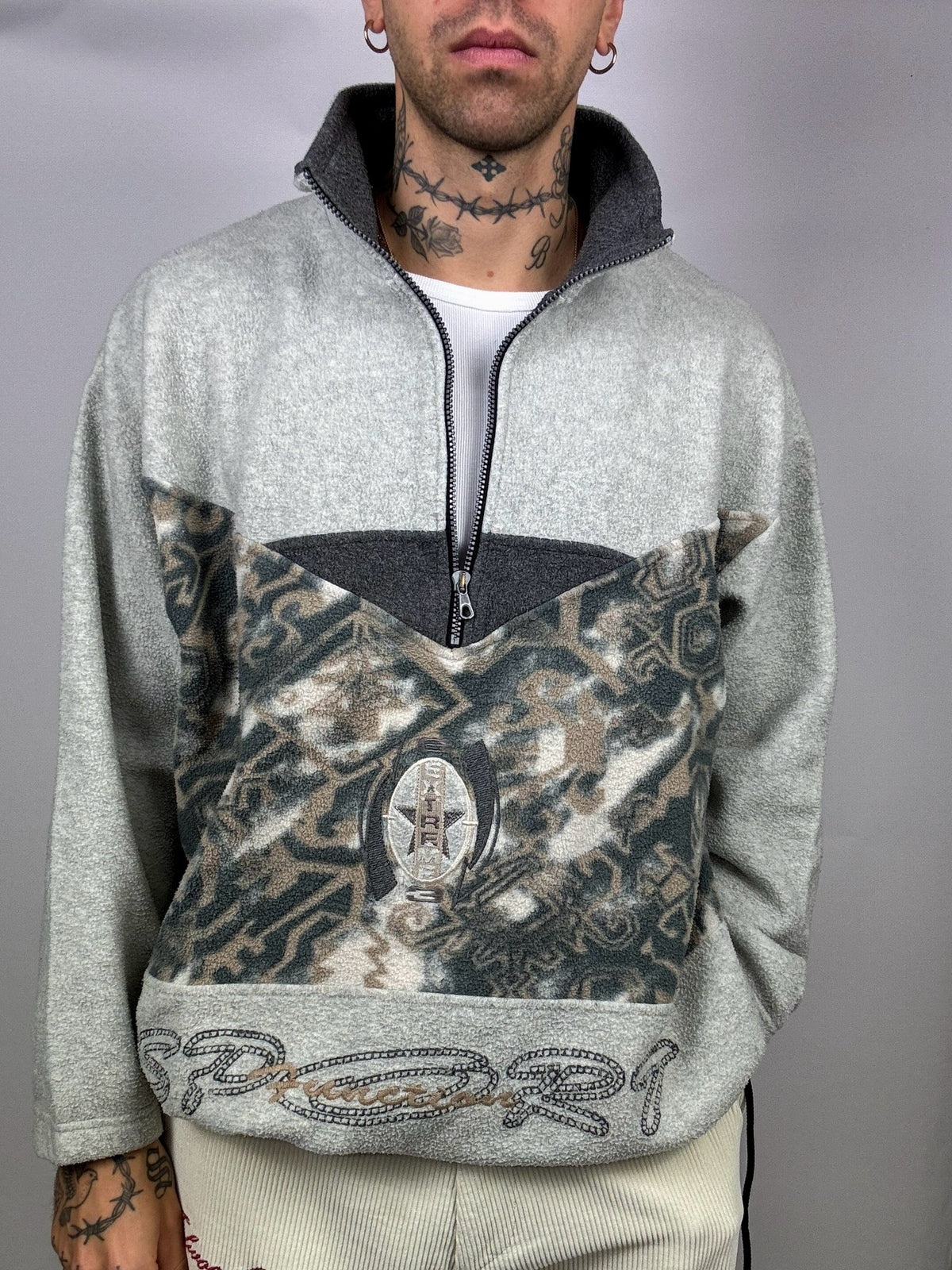 Vintage L/XL zip-neck grey fleece