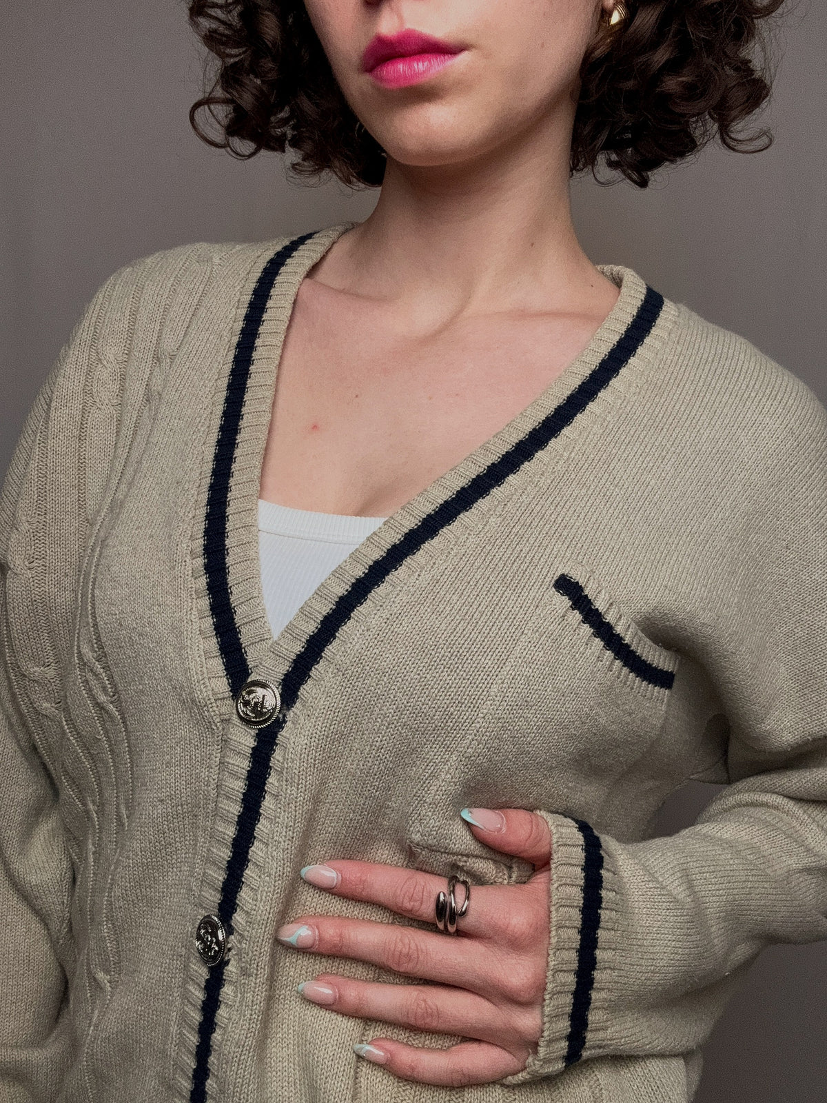 beiger Cricket-Cardigan L/XL Vintage