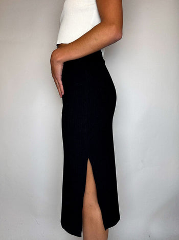 Jupe midi fendue en maille noire S/M vintage