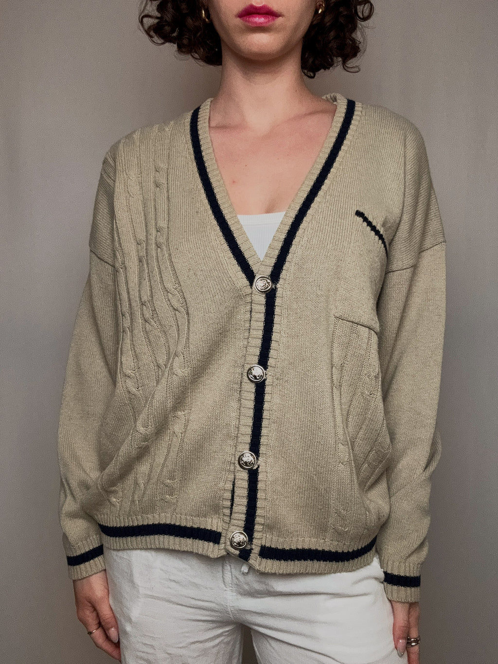 beiger Cricket-Cardigan L/XL Vintage