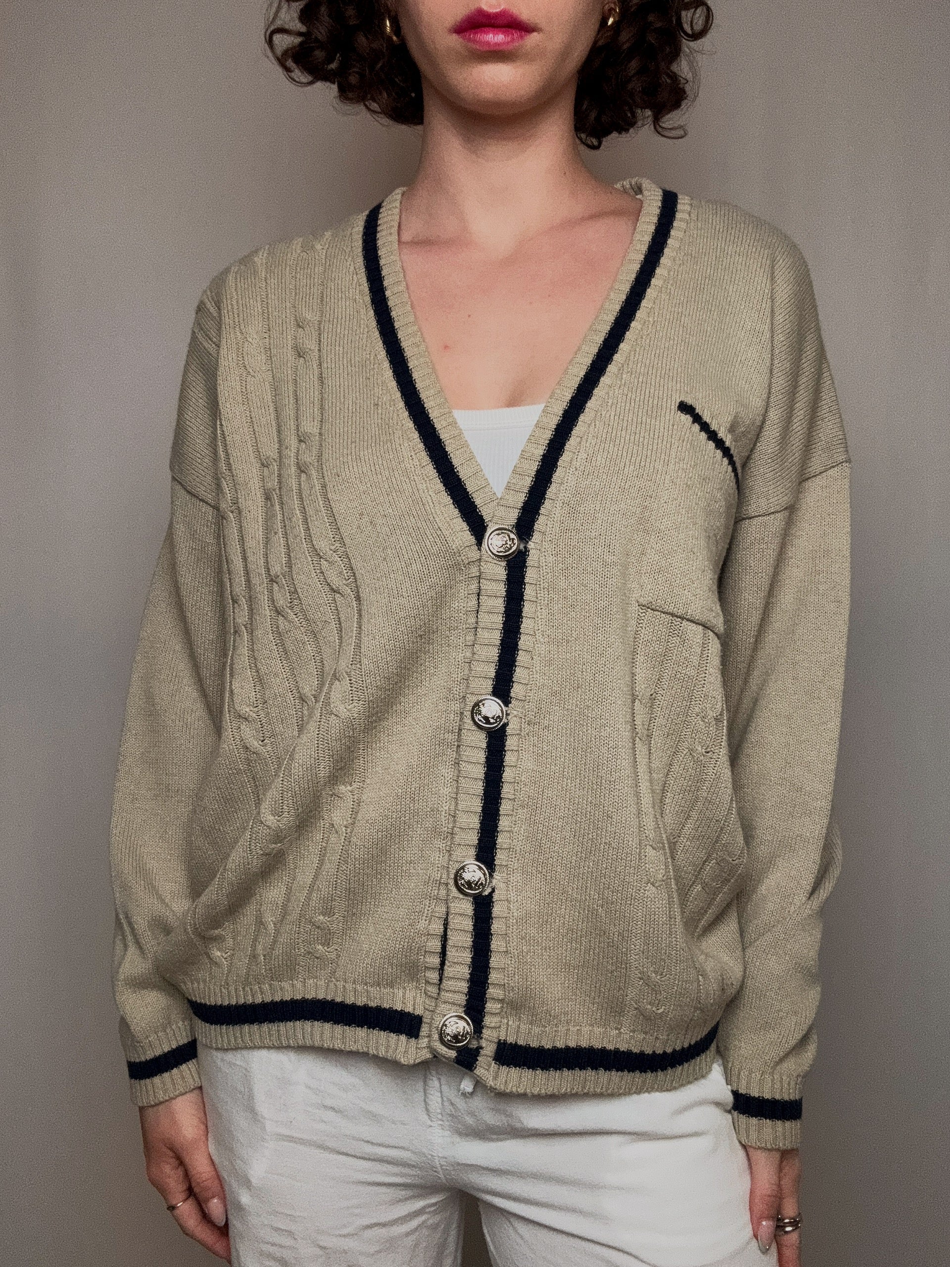 beiger Cricket-Cardigan L/XL Vintage
