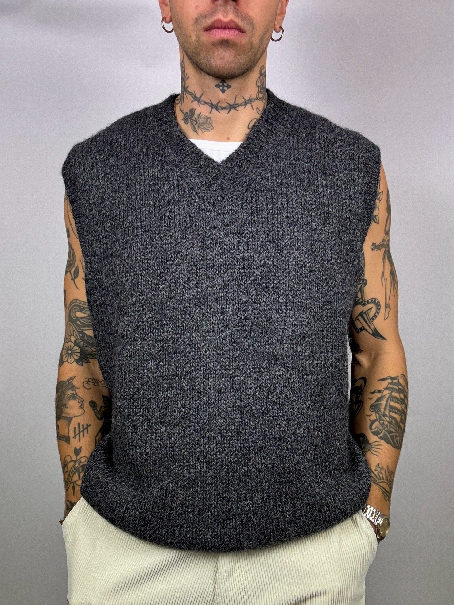 Gilet en laine gris L/XL Vintage