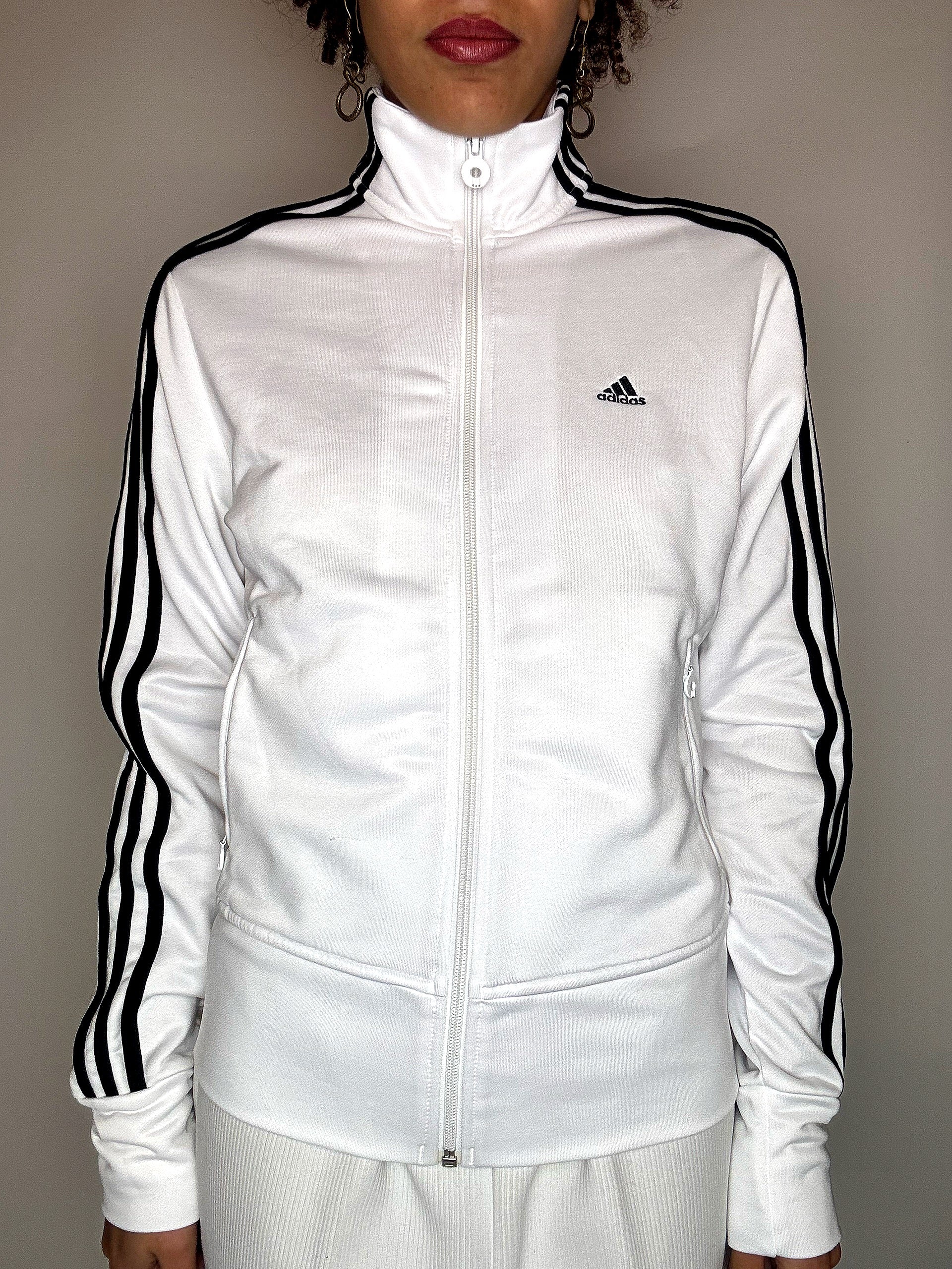 Vintage Weiße Adidas Sportjacke (Größe M/L)