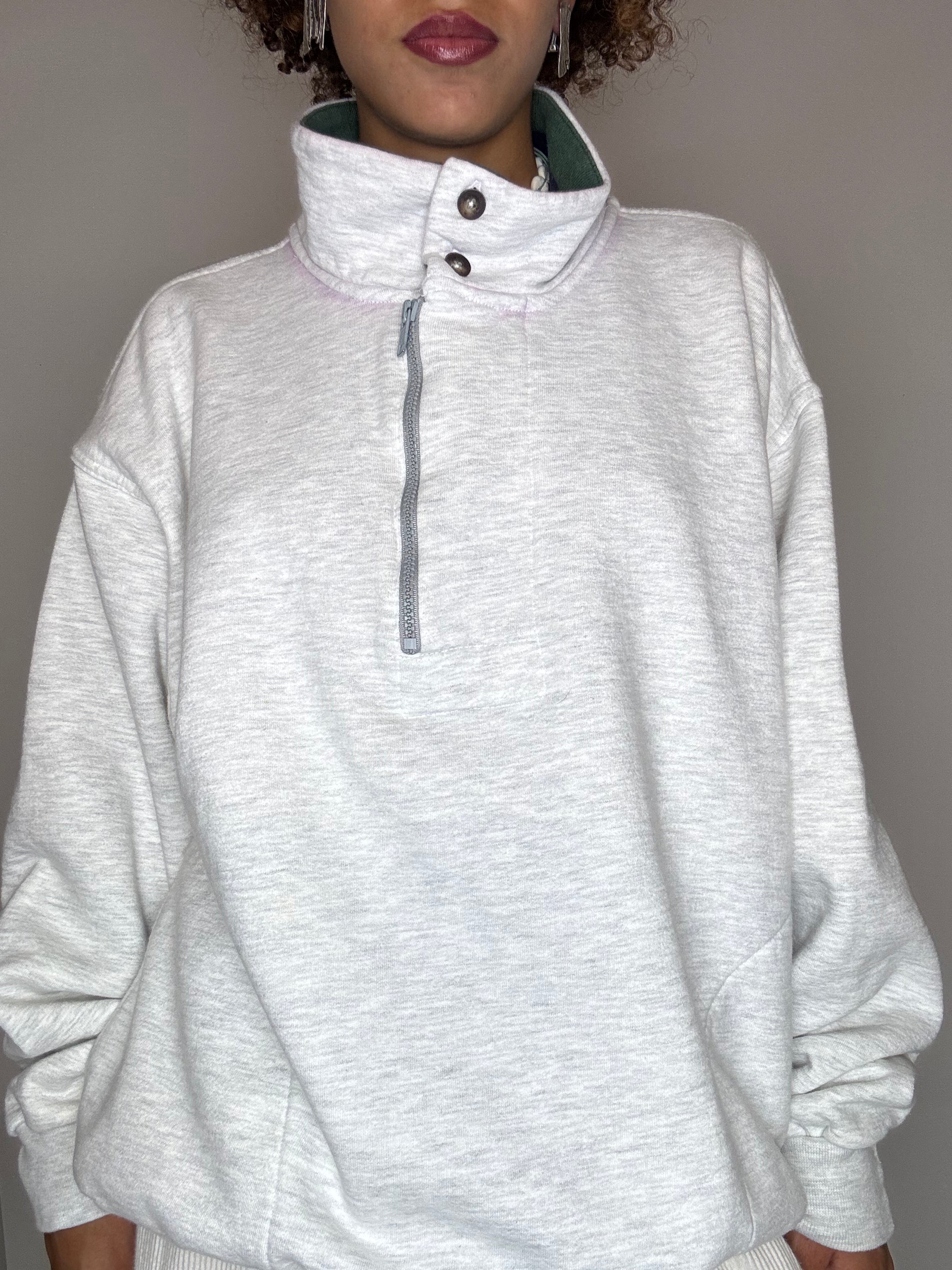 Vintage graues Sweatshirt mit Stehkragen, Größe L